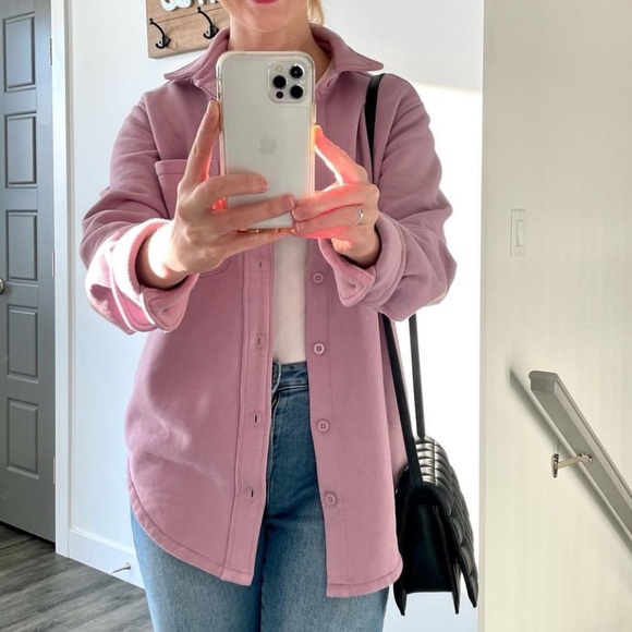 TNA Jackets & Blazers - TNA cozy fleece boyfriend shirt in soft orchid